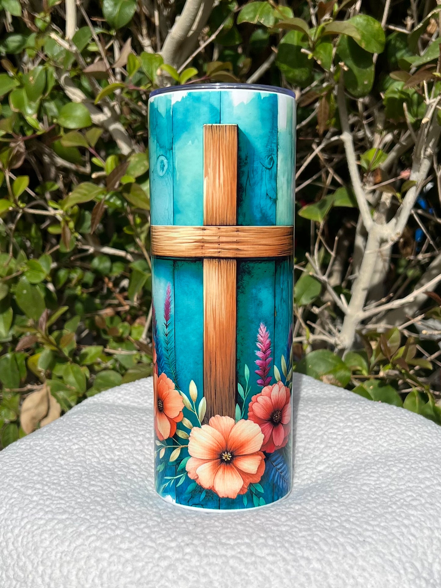 Flowered Cross Tumbler