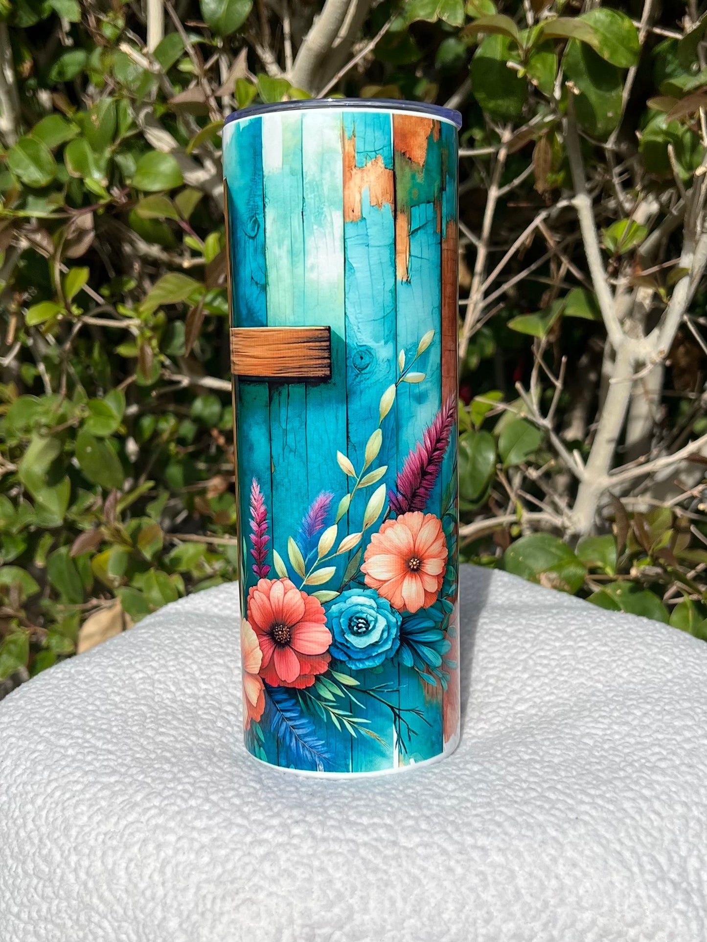 Flowered Cross Tumbler