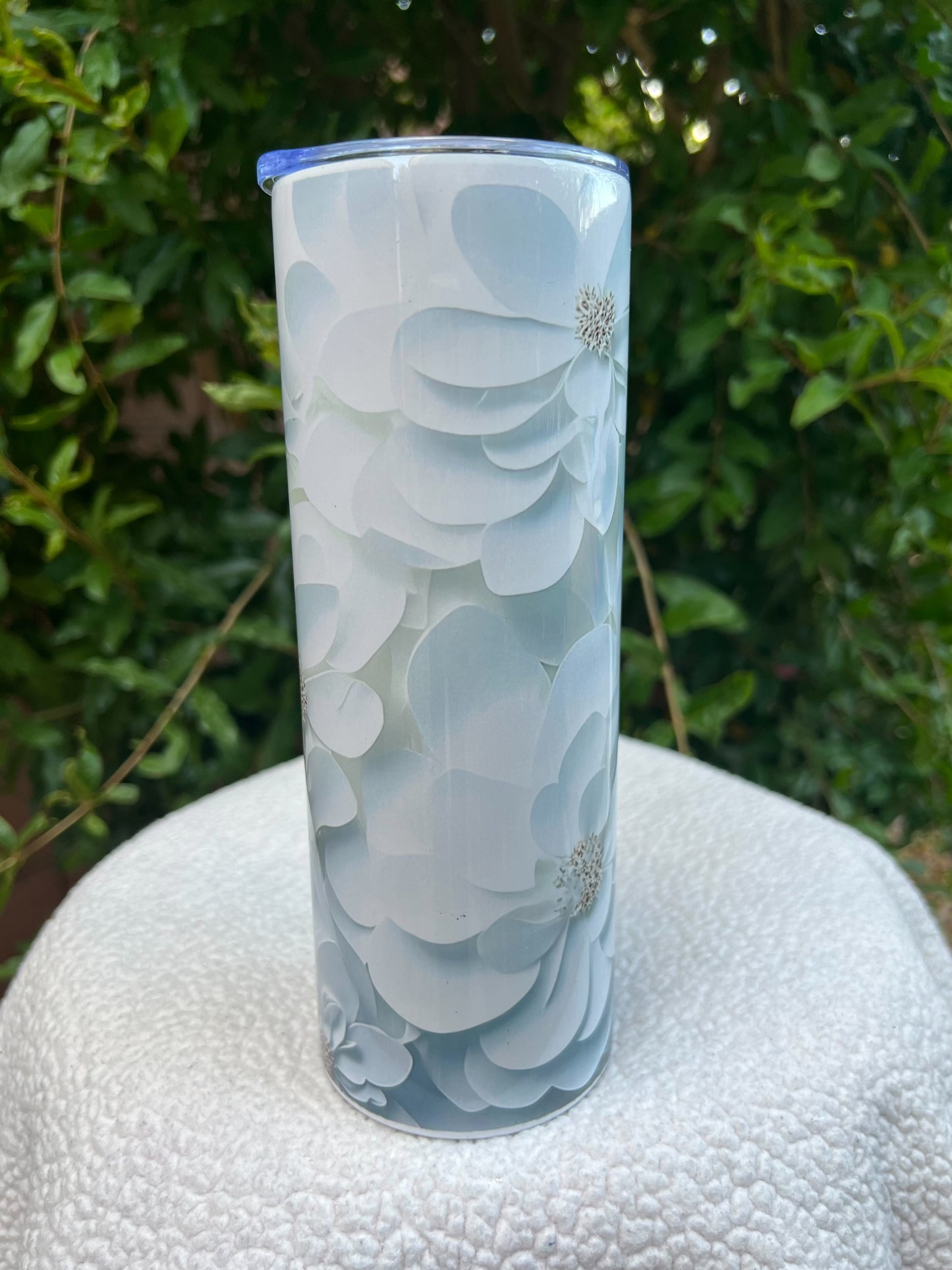 3D White Flower Tumbler