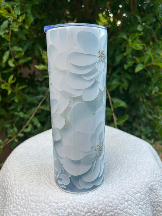 3D White Flower Tumbler