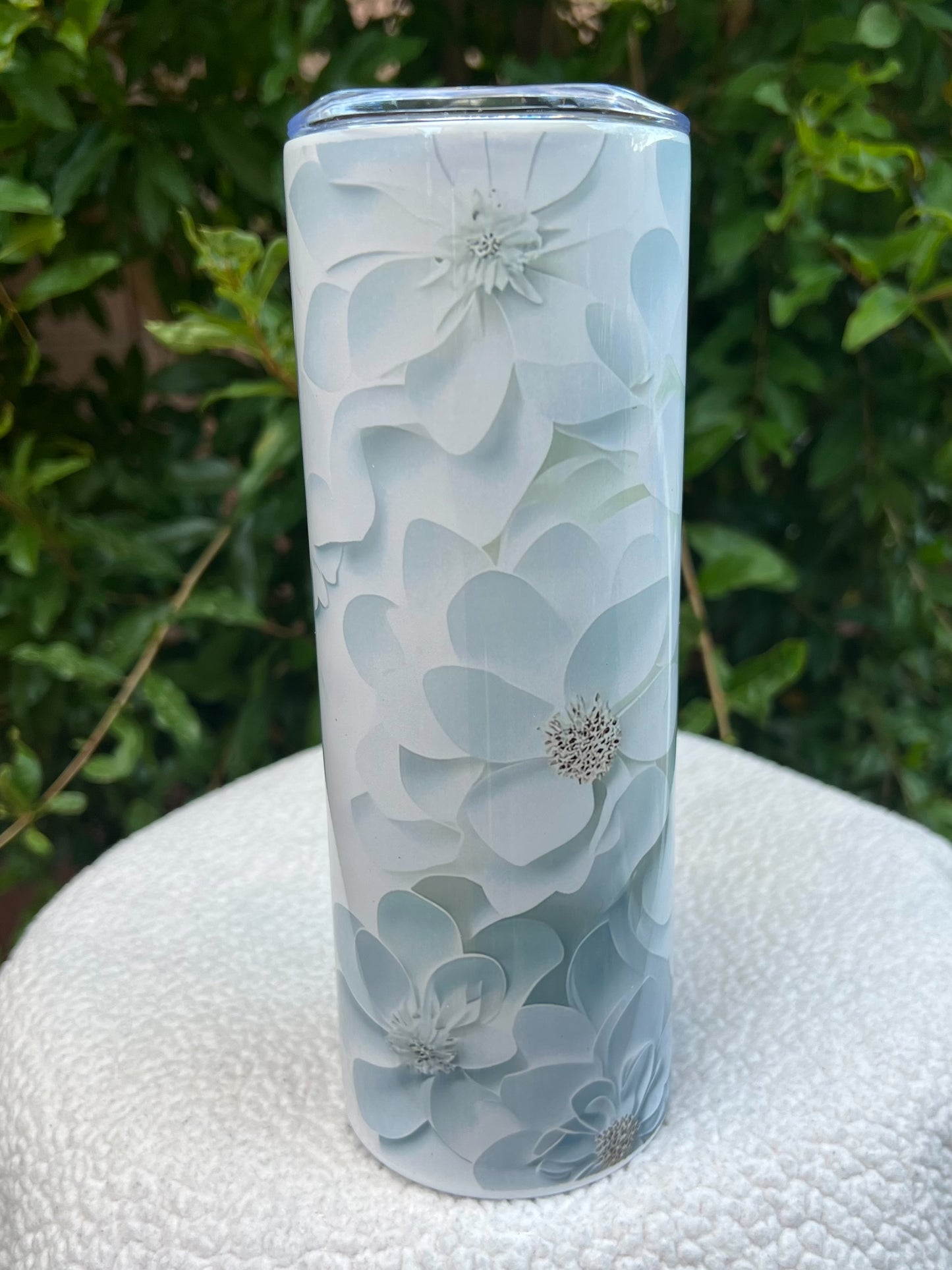 3D White Flower Tumbler