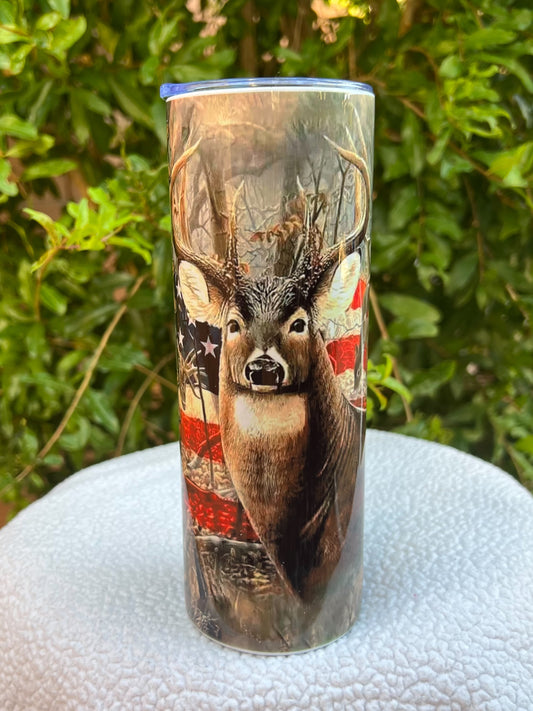 Fishing Rod Deer Flag Tumbler