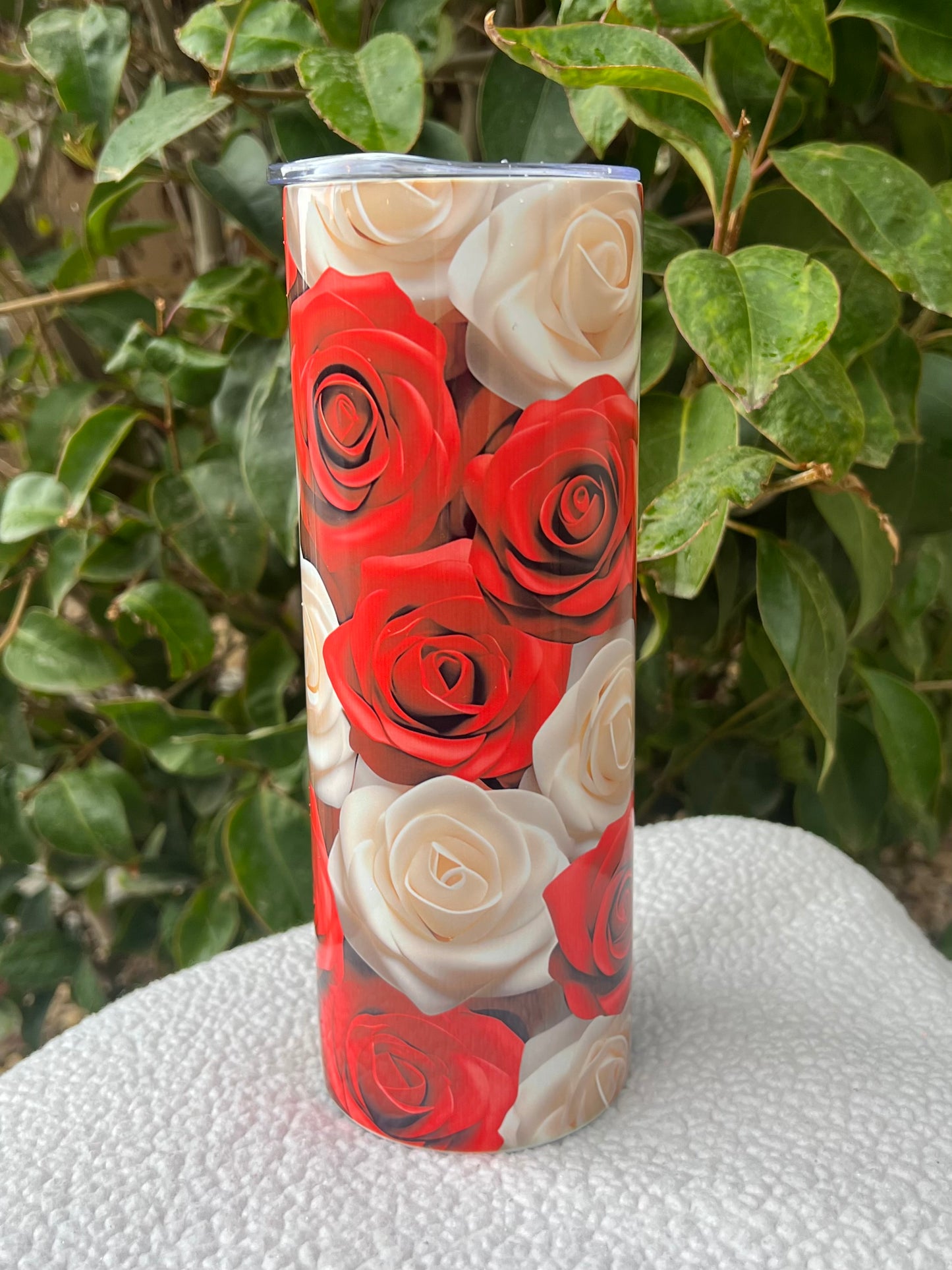 3D Red & White Roses Tumbler