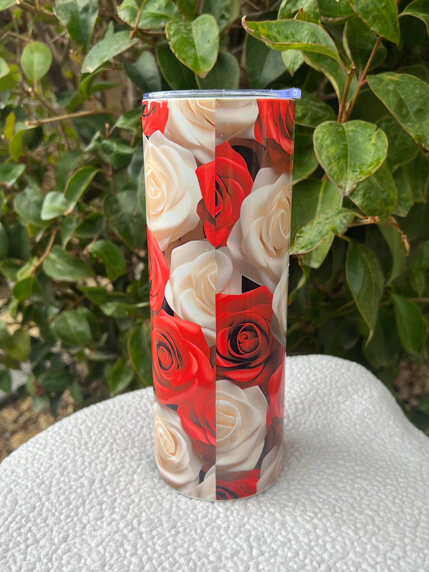 3D Red & White Roses Tumbler