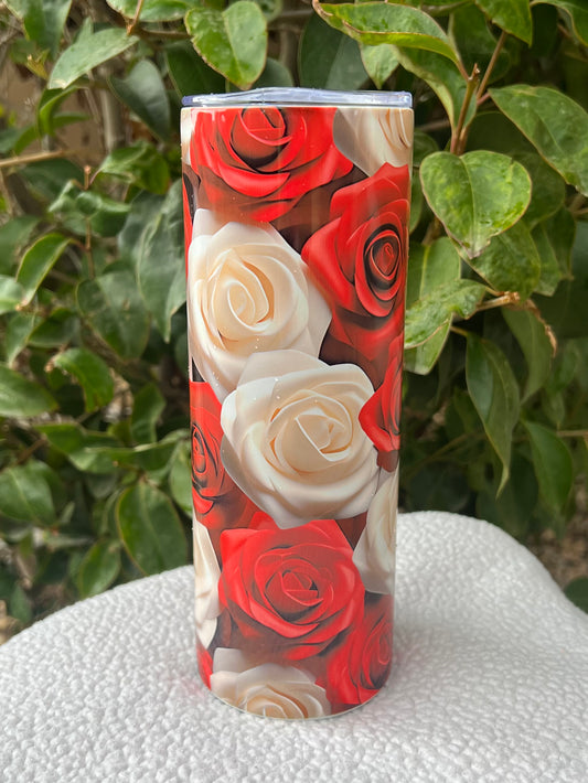 3D Red & White Roses Tumbler