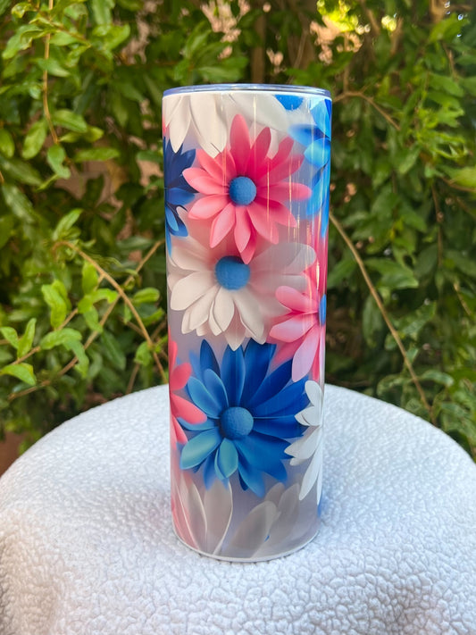 3D Pink and Blue Daisy Tumbler
