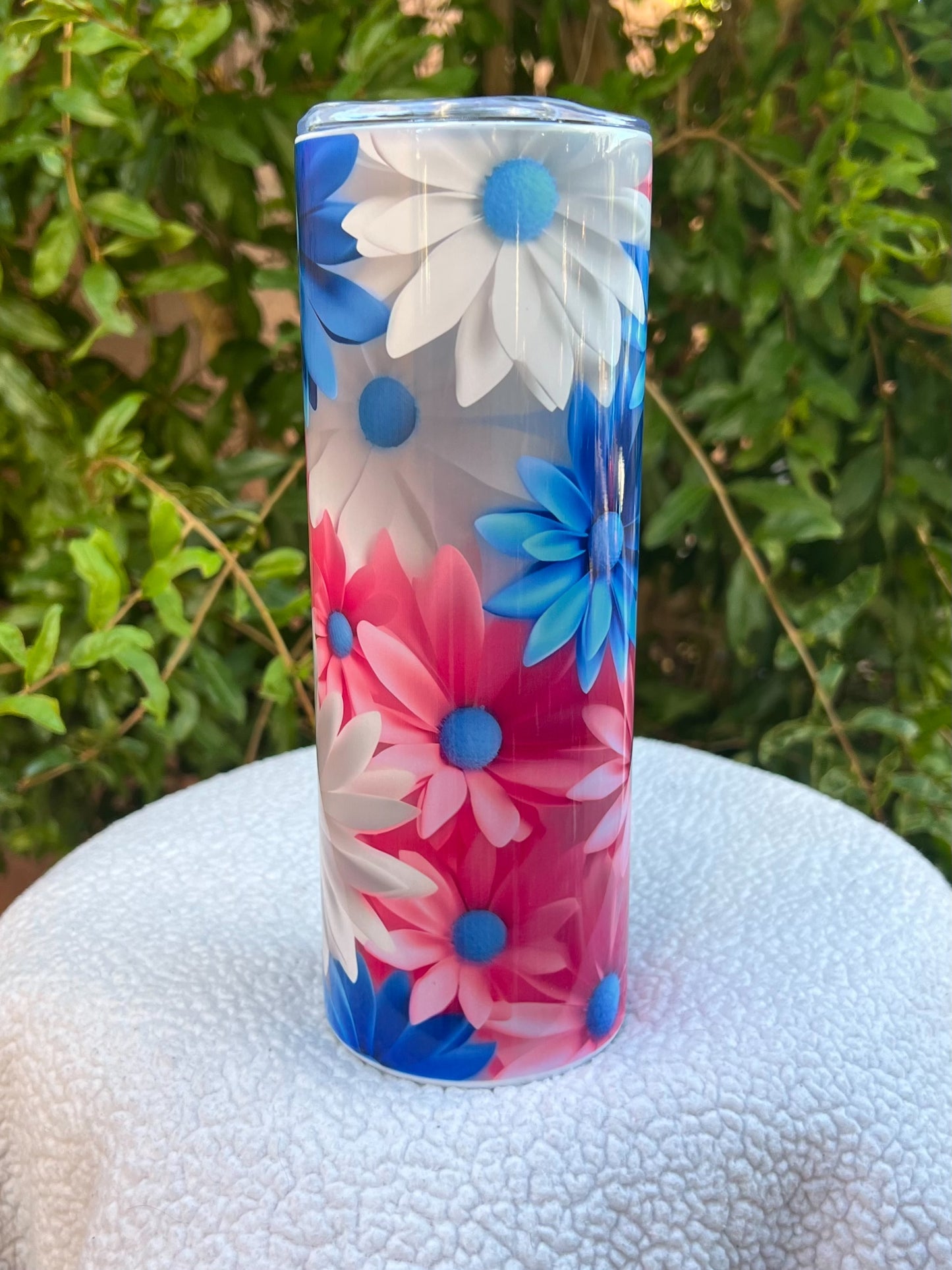 3D Pink and Blue Daisy Tumbler