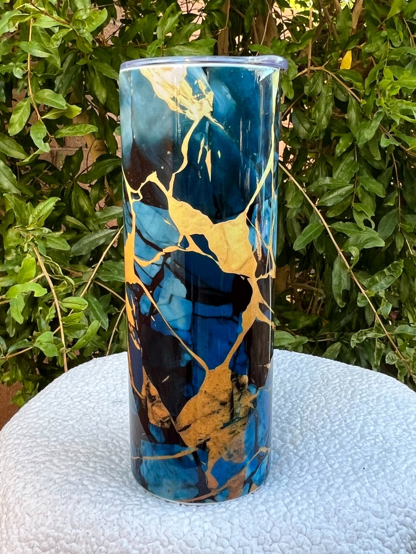 Blue and Gold Marble Tumbler