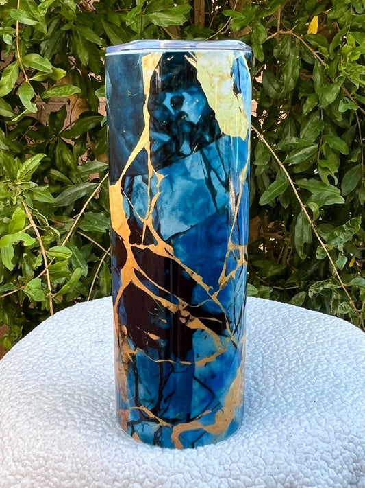 Blue and Gold Marble Tumbler