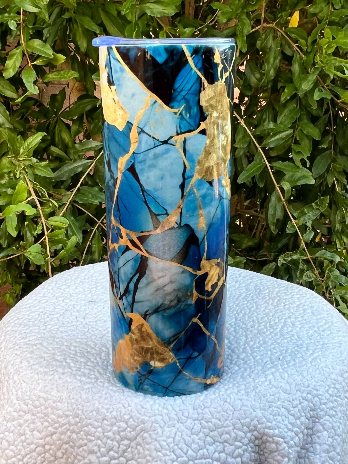 Blue and Gold Marble Tumbler