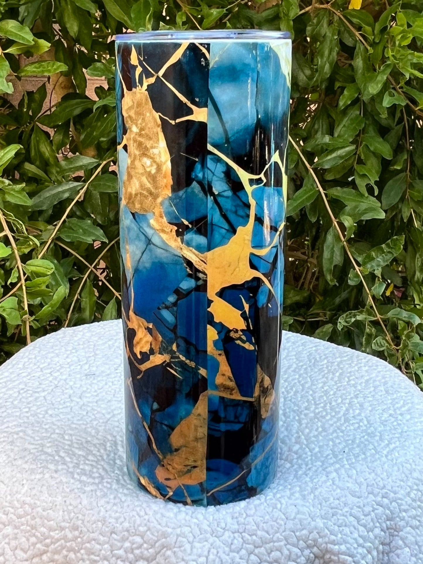 Blue and Gold Marble Tumbler